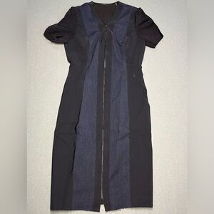 Elie Tahari Black and Navy Midi Dress